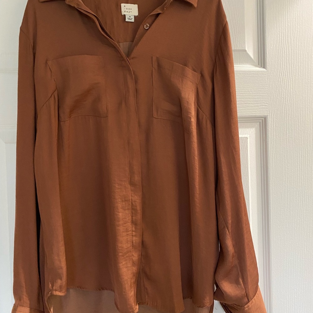 Rust Brown Button-Up Blouse
